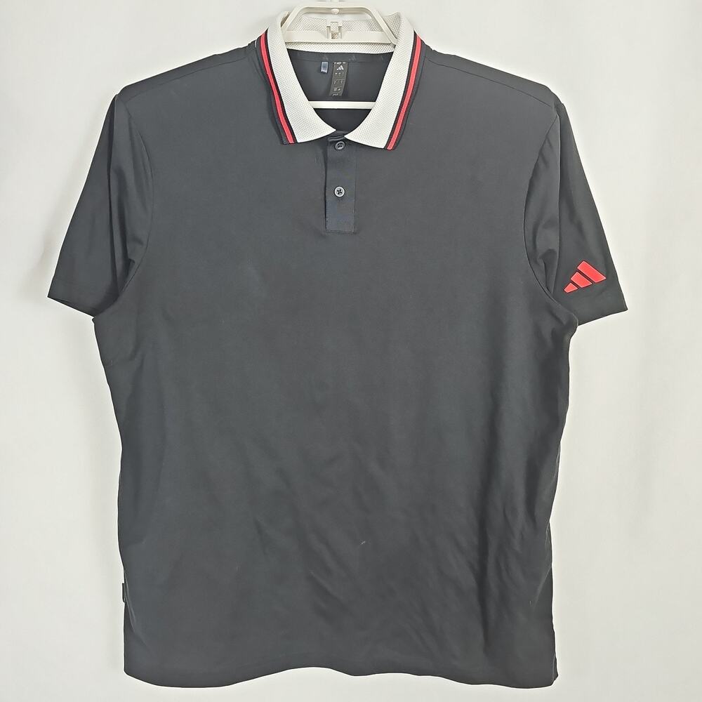Adidas Mens Twistknit Golf Polo Shirt Black Red White Tipped Collar Size Large